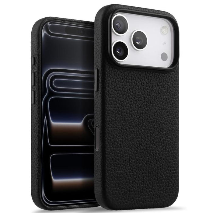 Funda magnética de piel auténtica con textura de lichi y botón de IA de melkco, For iPhone 17 Pro Max, For iPhone 17 Pro, For iPhone 17, For iPhone Air