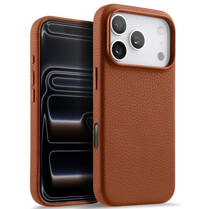 Funda magnética de piel auténtica con textura de lichi y botón de IA de melkco, For iPhone 17 Pro Max, For iPhone 17 Pro, For iPhone 17, For iPhone Air
