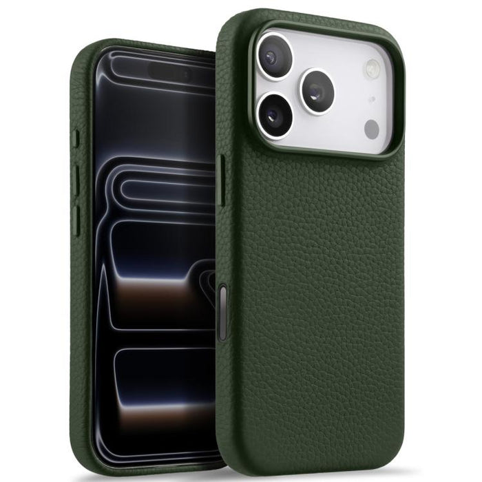 Funda magnética de piel auténtica con textura de lichi y botón de IA de melkco, For iPhone 17 Pro Max, For iPhone 17 Pro, For iPhone 17, For iPhone Air