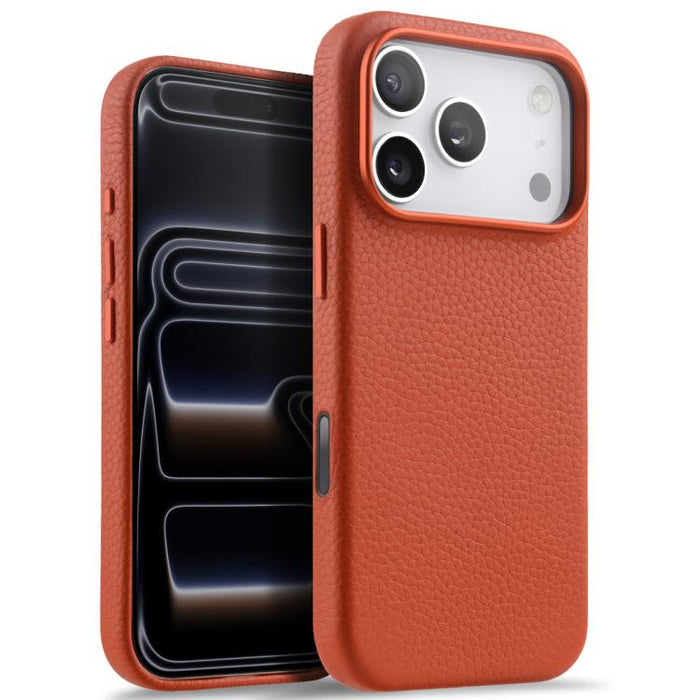 Funda magnética de piel auténtica con textura de lichi y botón de IA de melkco, For iPhone 17 Pro Max, For iPhone 17 Pro, For iPhone 17, For iPhone Air