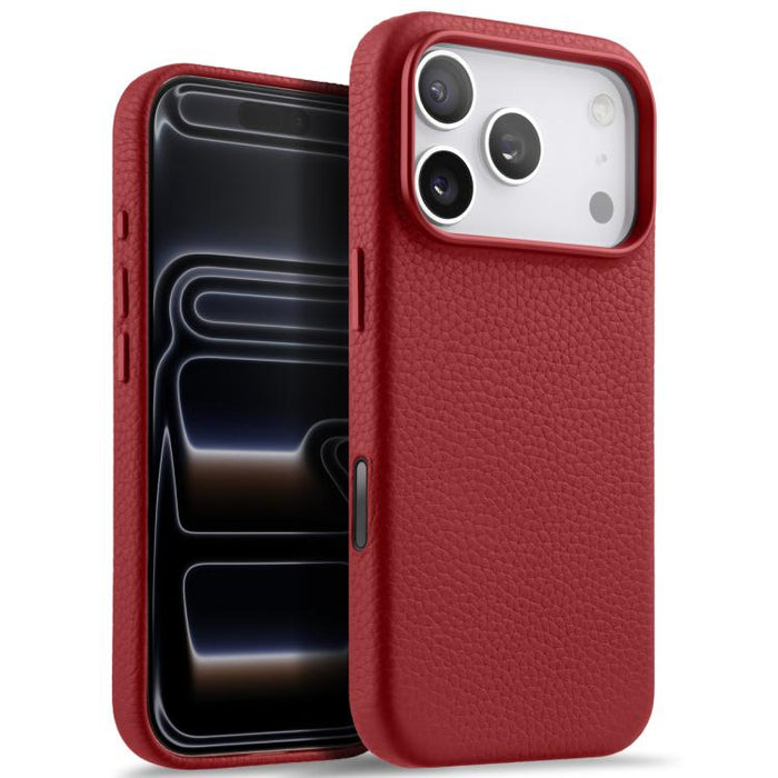 Funda magnética de piel auténtica con textura de lichi y botón de IA de melkco, For iPhone 17 Pro Max, For iPhone 17 Pro, For iPhone 17, For iPhone Air