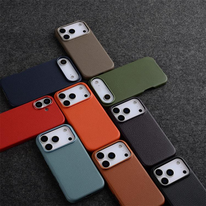 Funda magnética de piel auténtica con textura de lichi y botón de IA de melkco, For iPhone 17 Pro Max, For iPhone 17 Pro, For iPhone 17, For iPhone Air