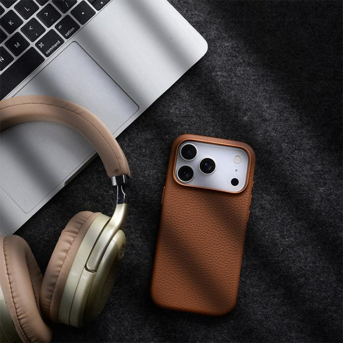 Funda magnética de piel auténtica con textura de lichi y botón de IA de melkco, For iPhone 17 Pro Max, For iPhone 17 Pro, For iPhone 17, For iPhone Air