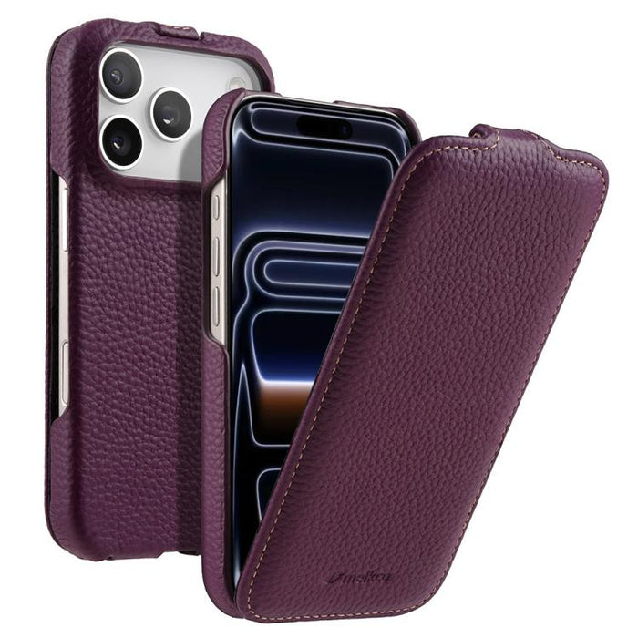 Funda para teléfono Melkco con textura de lichi, apertura vertical y magnética, de cuero genuino., For iPhone 17 Pro Max, For iPhone 17 Pro, For iPhone 17, For iPhone Air