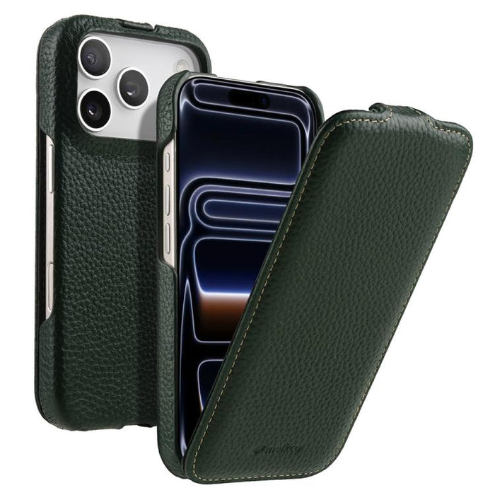 Funda para teléfono Melkco con textura de lichi, apertura vertical y magnética, de cuero genuino., For iPhone 17 Pro Max, For iPhone 17 Pro, For iPhone 17, For iPhone Air