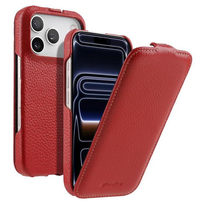 Funda para teléfono Melkco con textura de lichi, apertura vertical y magnética, de cuero genuino., For iPhone 17 Pro Max, For iPhone 17 Pro, For iPhone 17, For iPhone Air