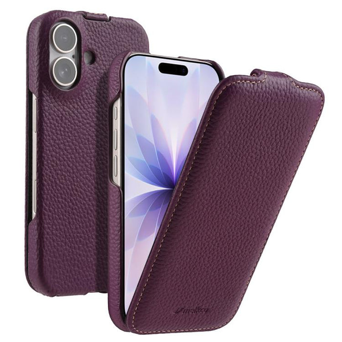 Funda para teléfono Melkco con textura de lichi, apertura vertical y magnética, de cuero genuino., For iPhone 17 Pro Max, For iPhone 17 Pro, For iPhone 17, For iPhone Air