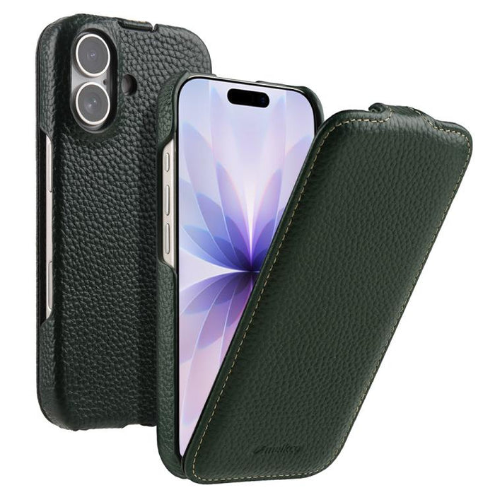 Funda para teléfono Melkco con textura de lichi, apertura vertical y magnética, de cuero genuino., For iPhone 17 Pro Max, For iPhone 17 Pro, For iPhone 17, For iPhone Air