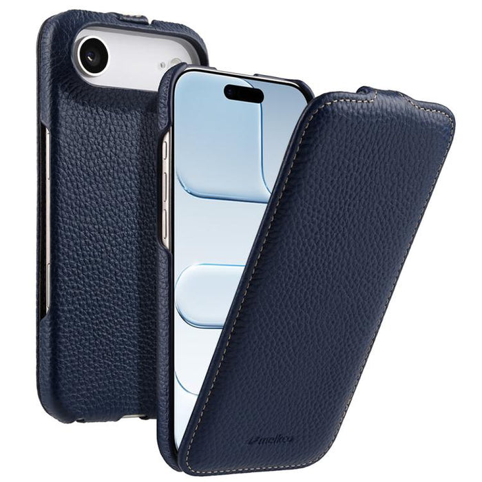 Funda para teléfono Melkco con textura de lichi, apertura vertical y magnética, de cuero genuino., For iPhone 17 Pro Max, For iPhone 17 Pro, For iPhone 17, For iPhone Air
