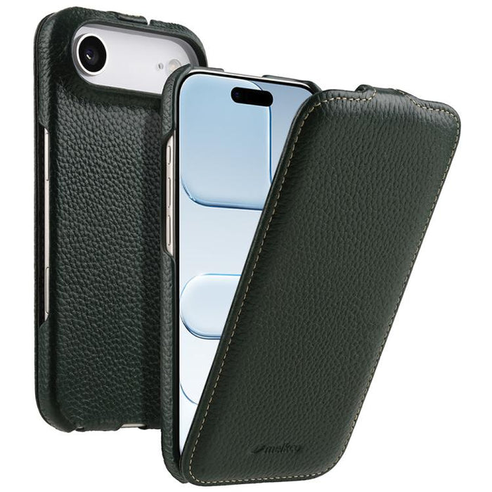 Funda para teléfono Melkco con textura de lichi, apertura vertical y magnética, de cuero genuino., For iPhone 17 Pro Max, For iPhone 17 Pro, For iPhone 17, For iPhone Air
