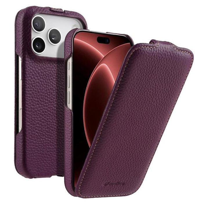 Funda para teléfono Melkco con textura de lichi, apertura vertical y magnética, de cuero genuino., For iPhone 17 Pro Max, For iPhone 17 Pro, For iPhone 17, For iPhone Air