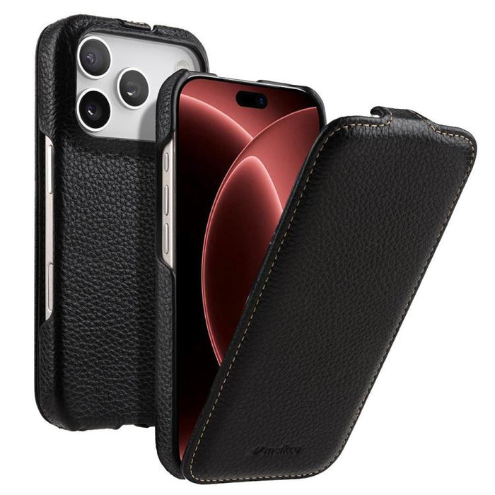 Funda para teléfono Melkco con textura de lichi, apertura vertical y magnética, de cuero genuino., For iPhone 17 Pro Max, For iPhone 17 Pro, For iPhone 17, For iPhone Air