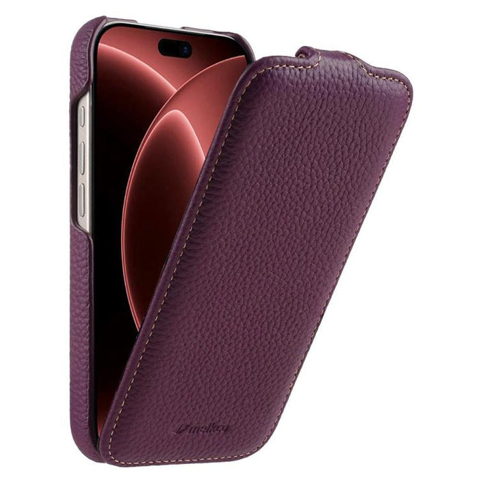 Funda para teléfono Melkco con textura de lichi, apertura vertical y magnética, de cuero genuino., For iPhone 17 Pro Max, For iPhone 17 Pro, For iPhone 17, For iPhone Air