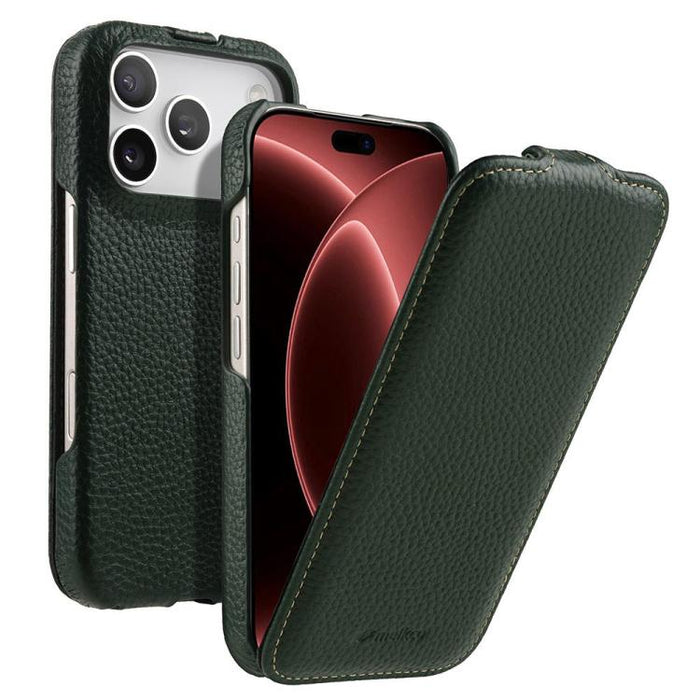 Funda para teléfono Melkco con textura de lichi, apertura vertical y magnética, de cuero genuino., For iPhone 17 Pro Max, For iPhone 17 Pro, For iPhone 17, For iPhone Air