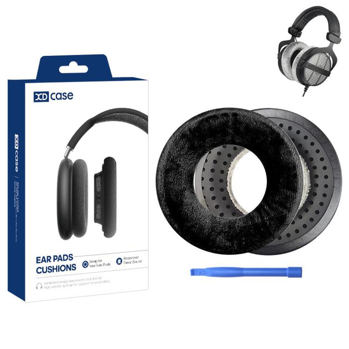 XDcase 1 par de almohadillas de terciopelo para auriculares, pieza de repuesto con herramienta de palanca, For Beyerdynamic DT770 / DT880 / DT990