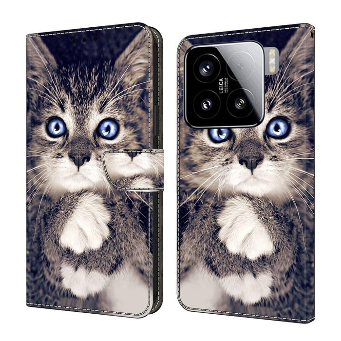 Funda para teléfono de cuero vegano pintado con efecto cristal, For Xiaomi 15 Pro, For Xiaomi 15