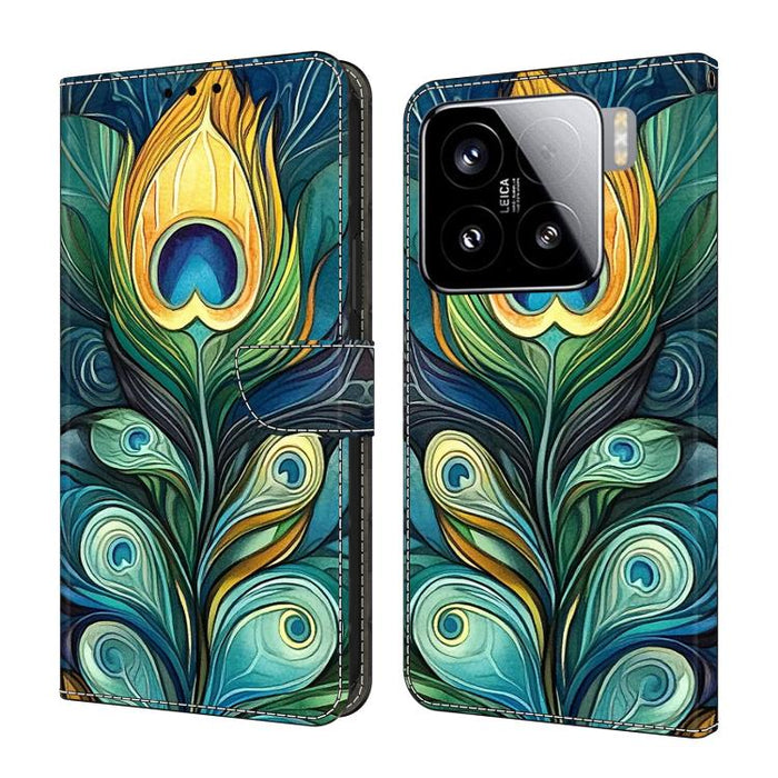 Funda para teléfono de cuero vegano pintado con efecto cristal, For Xiaomi 15 Pro, For Xiaomi 15