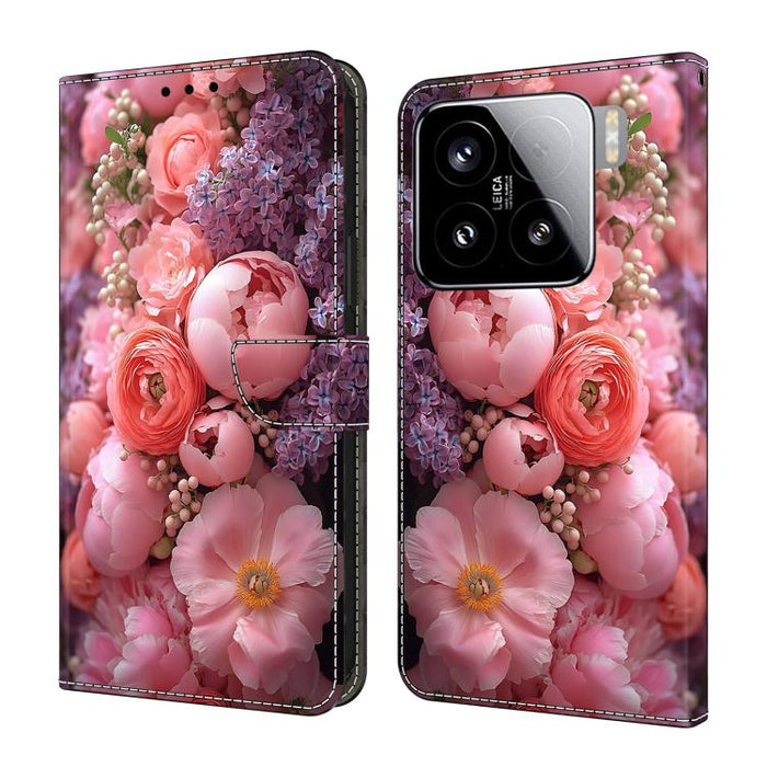 Funda para teléfono de cuero vegano pintado con efecto cristal, For Xiaomi 15 Pro, For Xiaomi 15