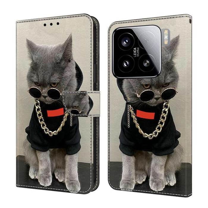 Funda para teléfono de cuero vegano pintado con efecto cristal, For Xiaomi 15 Pro, For Xiaomi 15