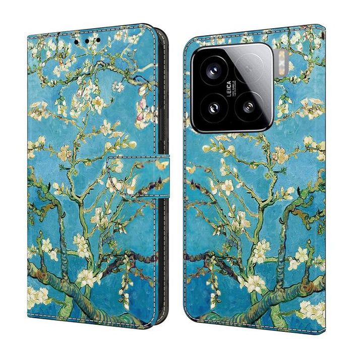 Funda para teléfono de cuero vegano pintado con efecto cristal, For Xiaomi 15 Pro, For Xiaomi 15