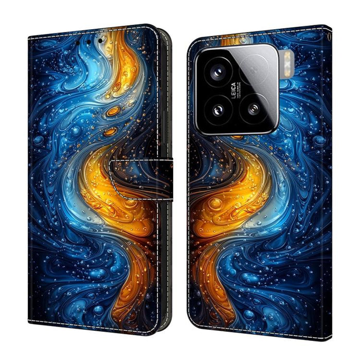 Funda para teléfono de cuero vegano pintado con efecto cristal, For Xiaomi 15 Pro, For Xiaomi 15
