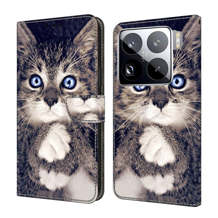 Funda para teléfono de cuero vegano pintado con efecto cristal, For Xiaomi 15 Pro, For Xiaomi 15
