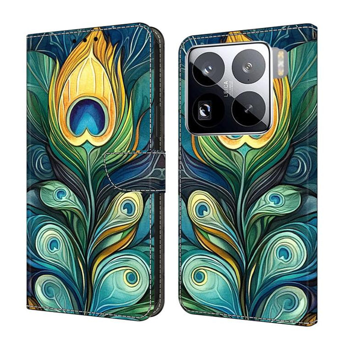 Funda para teléfono de cuero vegano pintado con efecto cristal, For Xiaomi 15 Pro, For Xiaomi 15