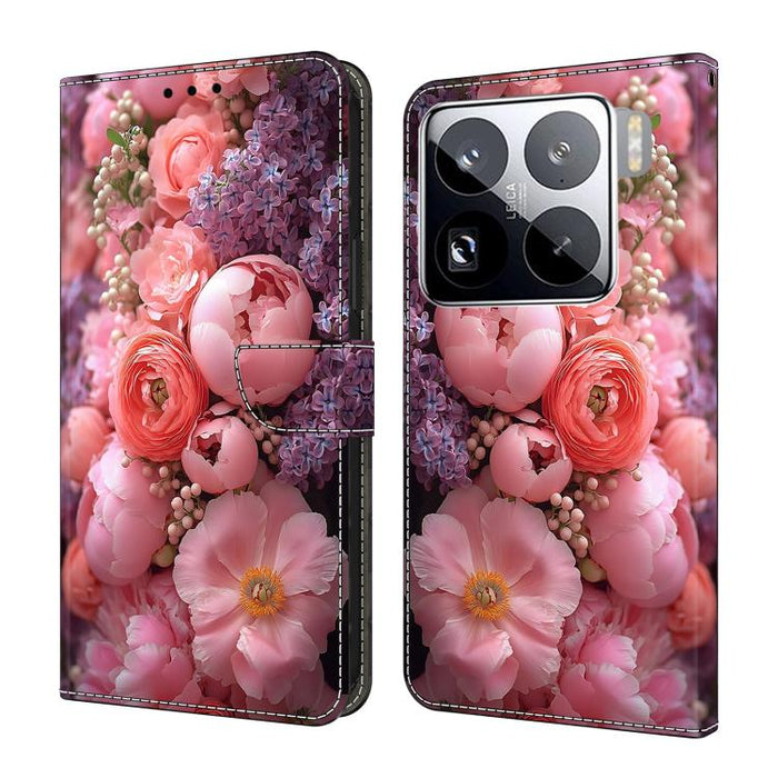 Funda para teléfono de cuero vegano pintado con efecto cristal, For Xiaomi 15 Pro, For Xiaomi 15