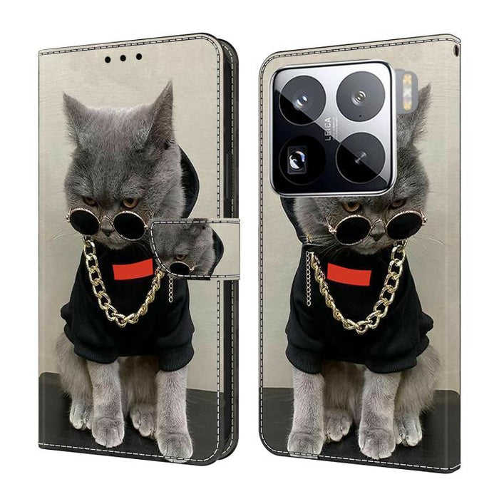 Funda para teléfono de cuero vegano pintado con efecto cristal, For Xiaomi 15 Pro, For Xiaomi 15