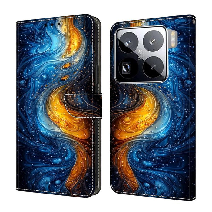 Funda para teléfono de cuero vegano pintado con efecto cristal, For Xiaomi 15 Pro, For Xiaomi 15