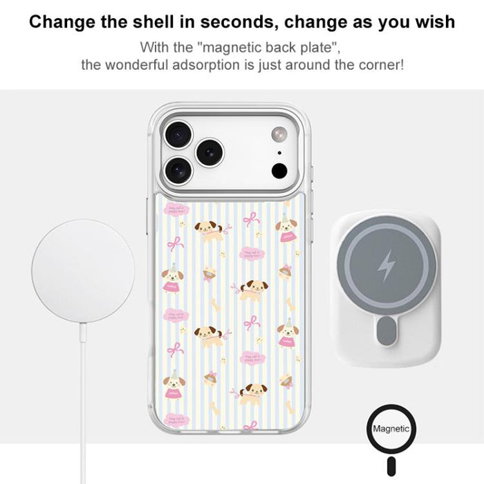 Funda magnética para teléfono con estampado de perro y rayas verticales, For iPhone 17 Pro Max, For iPhone 17 Pro, For iPhone 17, For iPhone Air, For iPhone 16 Pro Max, For iPhone 16 Pro, For iPhone 15 Pro Max, For iPhone 15 Pro