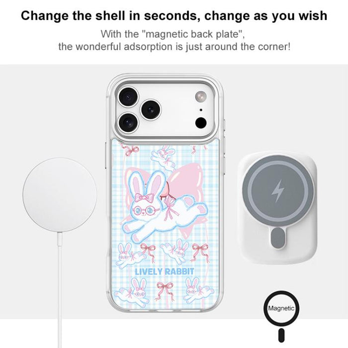 Funda magnética para teléfono con diseño de conejo de lazo, For iPhone 17 Pro Max, For iPhone 17 Pro, For iPhone 17, For iPhone Air, For iPhone 16 Pro Max, For iPhone 16 Pro, For iPhone 15 Pro Max, For iPhone 15 Pro