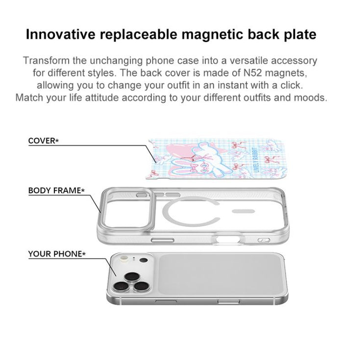 Funda magnética para teléfono con diseño de conejo de lazo, For iPhone 17 Pro Max, For iPhone 17 Pro, For iPhone 17, For iPhone Air, For iPhone 16 Pro Max, For iPhone 16 Pro, For iPhone 15 Pro Max, For iPhone 15 Pro