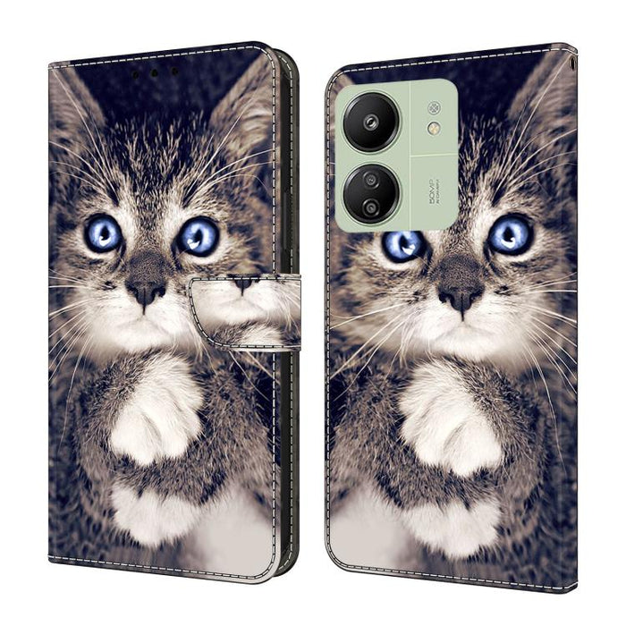 Funda para teléfono de cuero vegano pintado con efecto cristal, For Redmi Note 14 5G, For Redmi Note 14 Pro 5G, For Redmi 14C 4G, For Redmi 13C 4G / 5G, For Redmi K70E / Poco X6 Pro