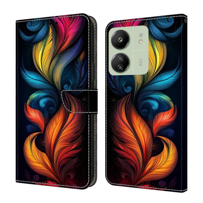 Funda para teléfono de cuero vegano pintado con efecto cristal, For Redmi Note 14 5G, For Redmi Note 14 Pro 5G, For Redmi 14C 4G, For Redmi 13C 4G / 5G, For Redmi K70E / Poco X6 Pro