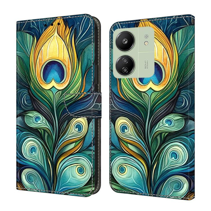 Funda para teléfono de cuero vegano pintado con efecto cristal, For Redmi Note 14 5G, For Redmi Note 14 Pro 5G, For Redmi 14C 4G, For Redmi 13C 4G / 5G, For Redmi K70E / Poco X6 Pro