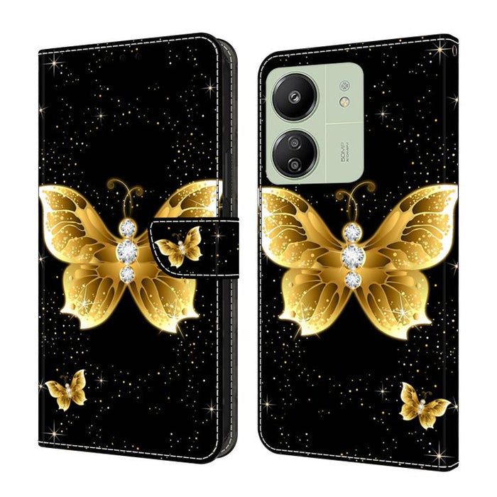 Funda para teléfono de cuero vegano pintado con efecto cristal, For Redmi Note 14 5G, For Redmi Note 14 Pro 5G, For Redmi 14C 4G, For Redmi 13C 4G / 5G, For Redmi K70E / Poco X6 Pro