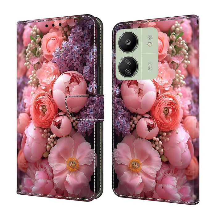 Funda para teléfono de cuero vegano pintado con efecto cristal, For Redmi Note 14 5G, For Redmi Note 14 Pro 5G, For Redmi 14C 4G, For Redmi 13C 4G / 5G, For Redmi K70E / Poco X6 Pro