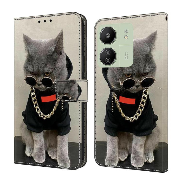 Funda para teléfono de cuero vegano pintado con efecto cristal, For Redmi Note 14 5G, For Redmi Note 14 Pro 5G, For Redmi 14C 4G, For Redmi 13C 4G / 5G, For Redmi K70E / Poco X6 Pro