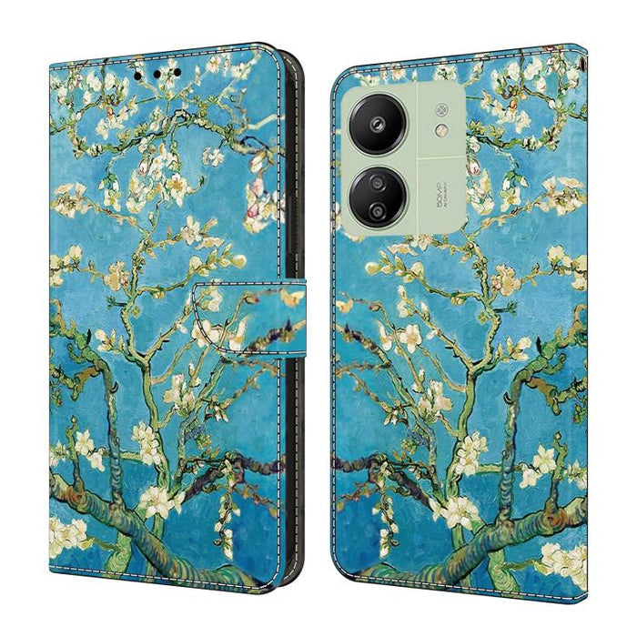 Funda para teléfono de cuero vegano pintado con efecto cristal, For Redmi Note 14 5G, For Redmi Note 14 Pro 5G, For Redmi 14C 4G, For Redmi 13C 4G / 5G, For Redmi K70E / Poco X6 Pro