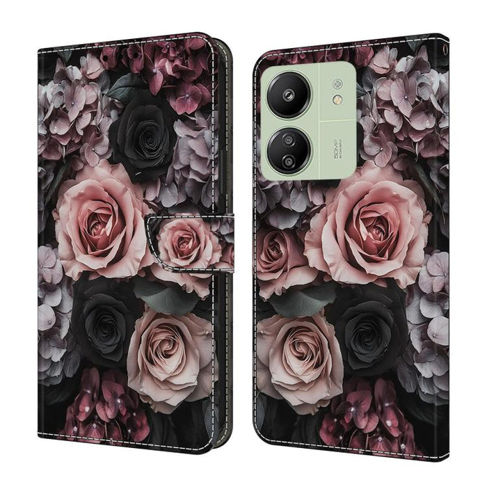 Funda para teléfono de cuero vegano pintado con efecto cristal, For Redmi Note 14 5G, For Redmi Note 14 Pro 5G, For Redmi 14C 4G, For Redmi 13C 4G / 5G, For Redmi K70E / Poco X6 Pro