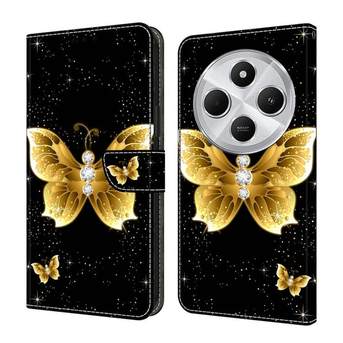 Funda para teléfono de cuero vegano pintado con efecto cristal, For Redmi Note 14 5G, For Redmi Note 14 Pro 5G, For Redmi 14C 4G, For Redmi 13C 4G / 5G, For Redmi K70E / Poco X6 Pro