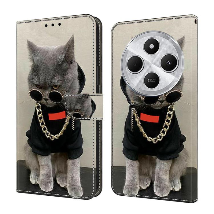 Funda para teléfono de cuero vegano pintado con efecto cristal, For Redmi Note 14 5G, For Redmi Note 14 Pro 5G, For Redmi 14C 4G, For Redmi 13C 4G / 5G, For Redmi K70E / Poco X6 Pro