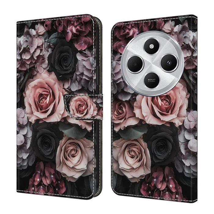 Funda para teléfono de cuero vegano pintado con efecto cristal, For Redmi Note 14 5G, For Redmi Note 14 Pro 5G, For Redmi 14C 4G, For Redmi 13C 4G / 5G, For Redmi K70E / Poco X6 Pro