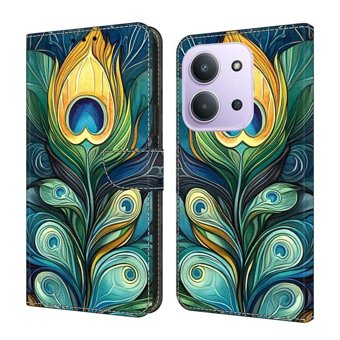 Funda para teléfono de cuero vegano pintado con efecto cristal, For Redmi 15C 5G / 4G Global 171mm / Poco C85 4G, For Redmi Note 14 4G 164.84mm, For Redmi Note 14 Pro+ 5G / Poco X7 5G, For Redmi Note 14 Pro 4G, For Redmi Note 14 4G 163.25mm