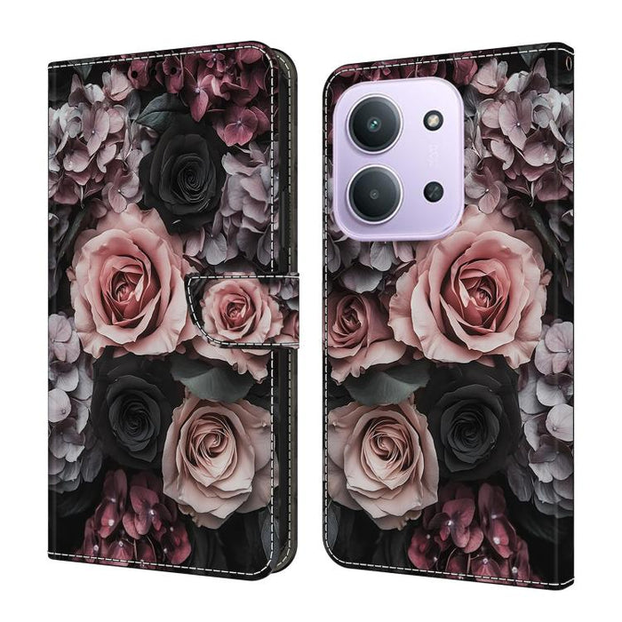 Funda para teléfono de cuero vegano pintado con efecto cristal, For Redmi 15C 5G / 4G Global 171mm / Poco C85 4G, For Redmi Note 14 4G 164.84mm, For Redmi Note 14 Pro+ 5G / Poco X7 5G, For Redmi Note 14 Pro 4G, For Redmi Note 14 4G 163.25mm