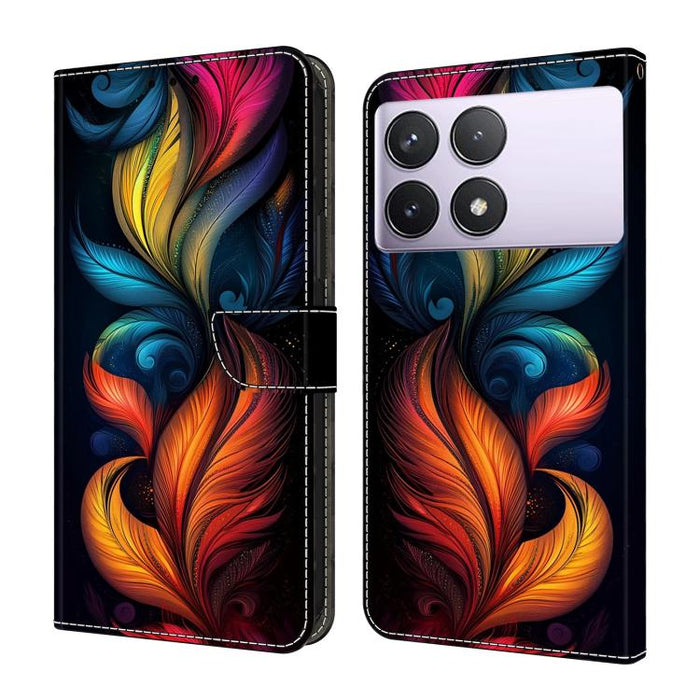 Funda para teléfono de cuero vegano pintado con efecto cristal, For Redmi Note 14 5G, For Redmi Note 14 Pro 5G, For Redmi 14C 4G, For Redmi 13C 4G / 5G, For Redmi K70E / Poco X6 Pro