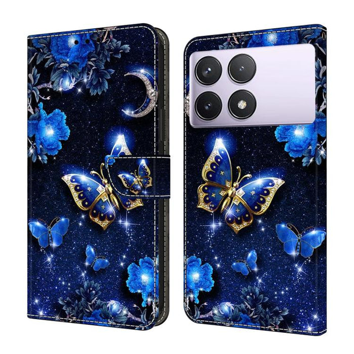 Funda para teléfono de cuero vegano pintado con efecto cristal, For Redmi Note 14 5G, For Redmi Note 14 Pro 5G, For Redmi 14C 4G, For Redmi 13C 4G / 5G, For Redmi K70E / Poco X6 Pro