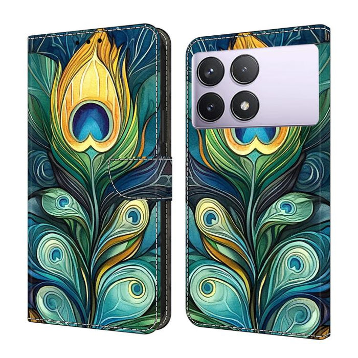 Funda para teléfono de cuero vegano pintado con efecto cristal, For Redmi Note 14 5G, For Redmi Note 14 Pro 5G, For Redmi 14C 4G, For Redmi 13C 4G / 5G, For Redmi K70E / Poco X6 Pro