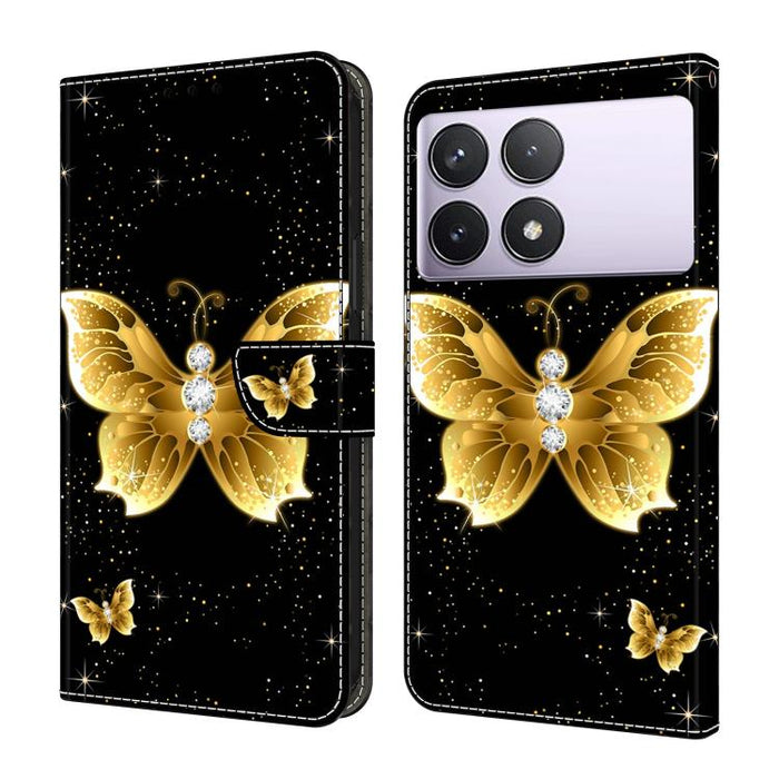 Funda para teléfono de cuero vegano pintado con efecto cristal, For Redmi Note 14 5G, For Redmi Note 14 Pro 5G, For Redmi 14C 4G, For Redmi 13C 4G / 5G, For Redmi K70E / Poco X6 Pro